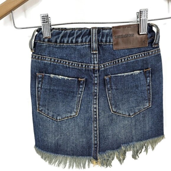 New One Teaspoon Denim Mini Skirt Girls 4-5 Dirty Indigo 2020 Stretch HW - Picture 2 of 4
